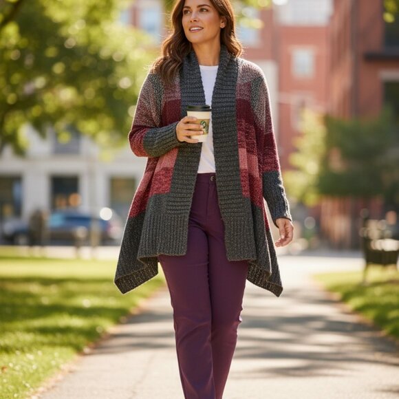 Multicolor Cardigan A.n.a. and Cato Burgundy Pants Set Large - Picture 1 of 13